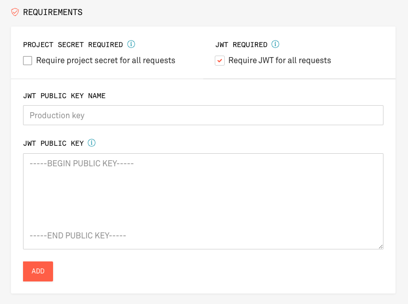 Add a JWT token to project security settings